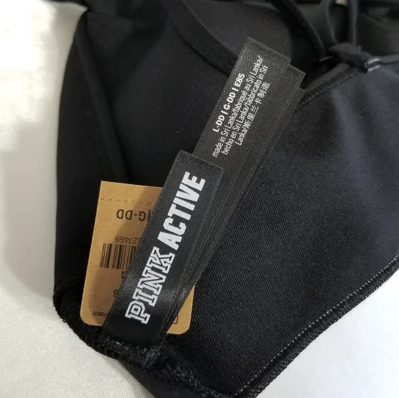 PINK Victoria's Secret Black Ultimate Sports Bra Strappy Bralette Logo New Large - Picture 11 of 16